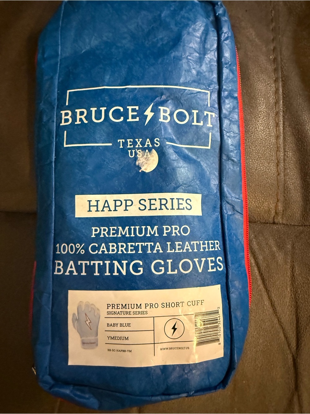 Bruce Bolt Baby Blue youth Batting Gloves Pouch - Happ Series